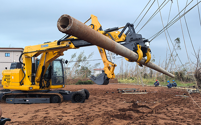 “摩羯”来袭，，，，必发开挖立杆一体机跑赢时间助力抗灾复电抢修